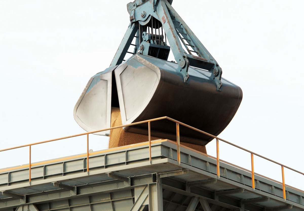 Large cargo vessel transporting agricultural goods at a major shipping port