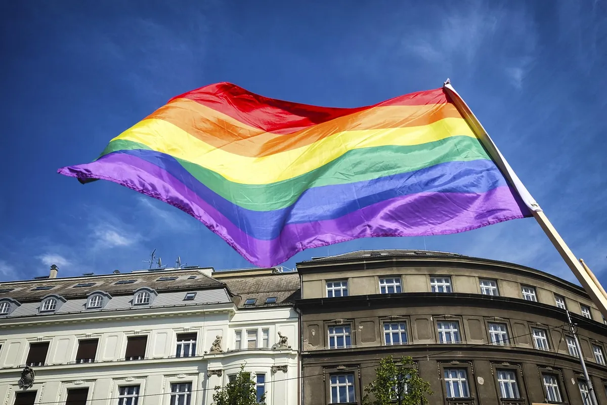 flag, pride, rainbow, nature, symbol, lesbian, banner, homosexual, bisexual, transgender, freedom, blue, proud, march, marching, human, rights, blue sky, lgbtiq