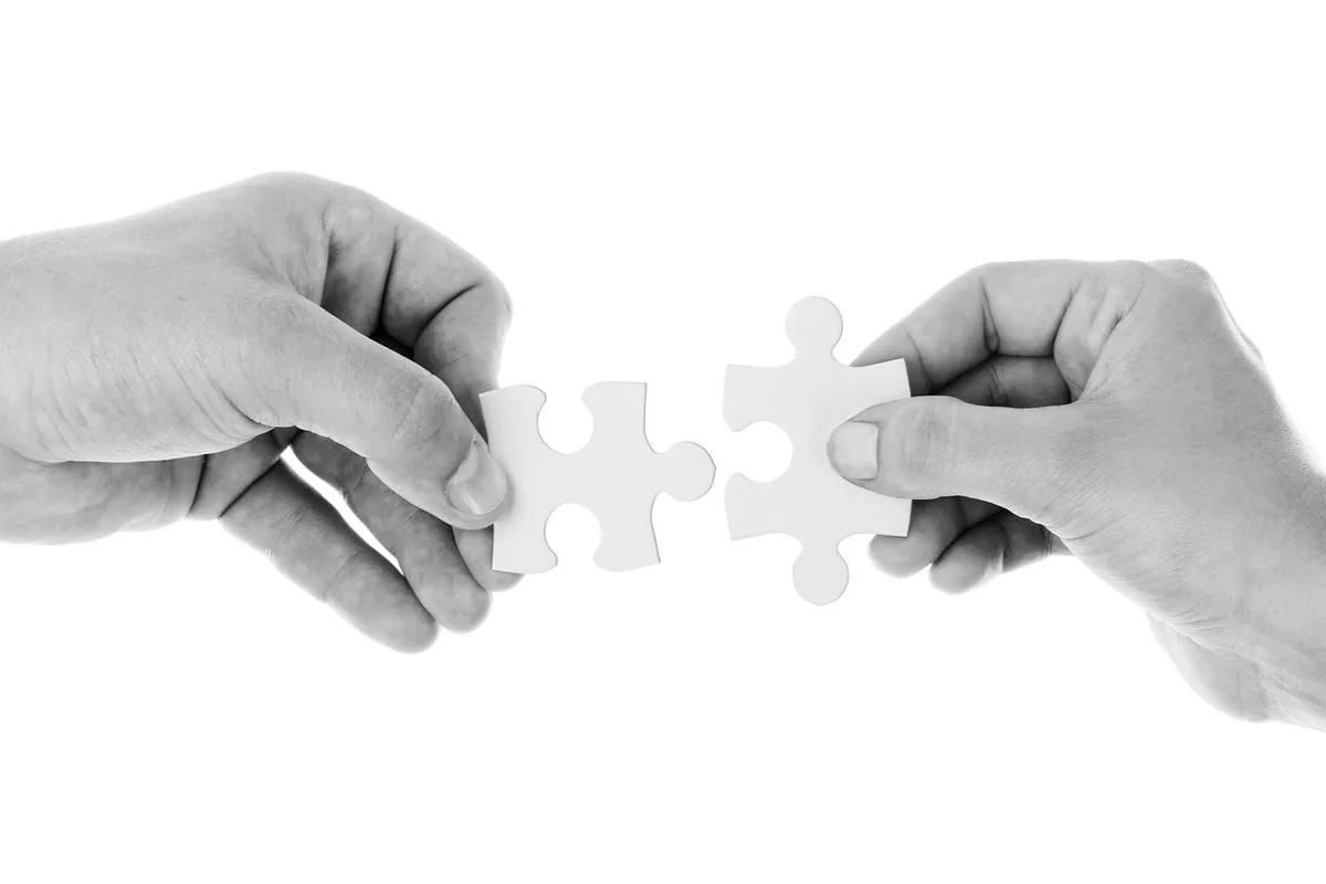 hands, puzzle pieces, connect, connection, cooperation, holding, isolated, jigsaw, join, partnership, people, pieces, puzzle, teamwork, two, unity, monochrome,