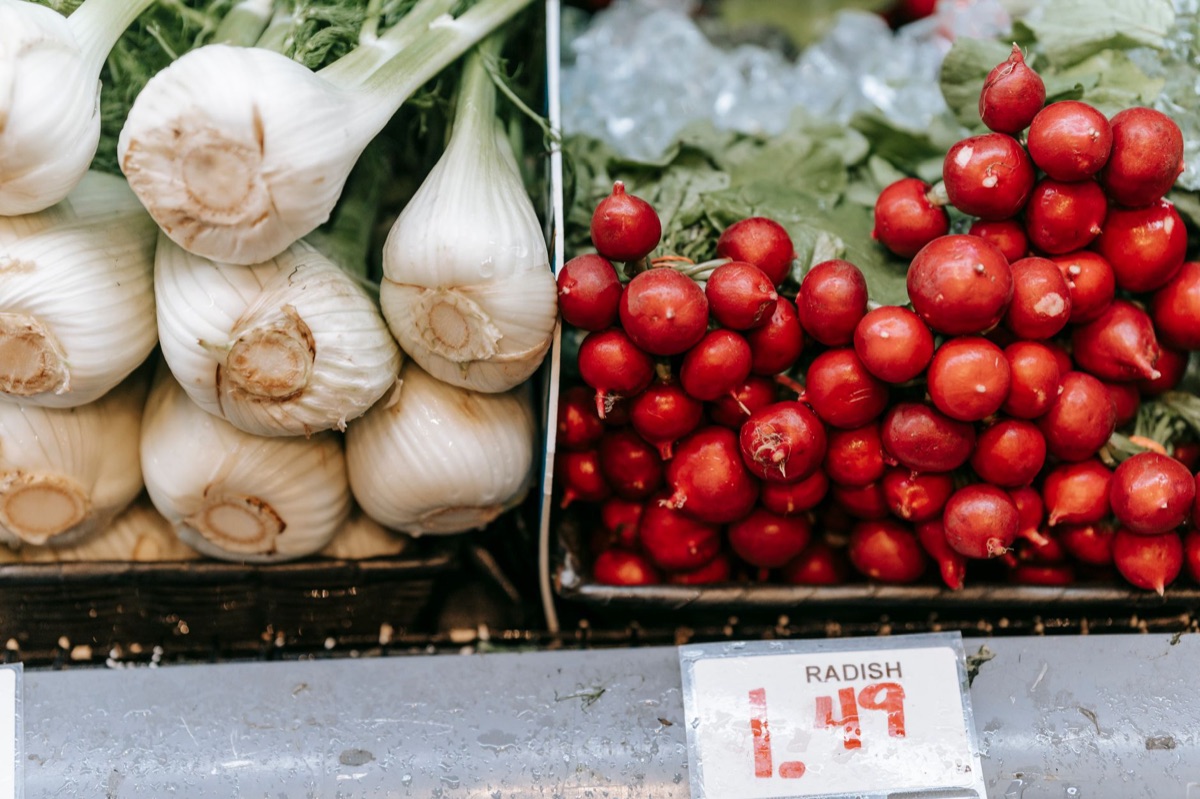 Close-up of piled fresh vegetables at a market