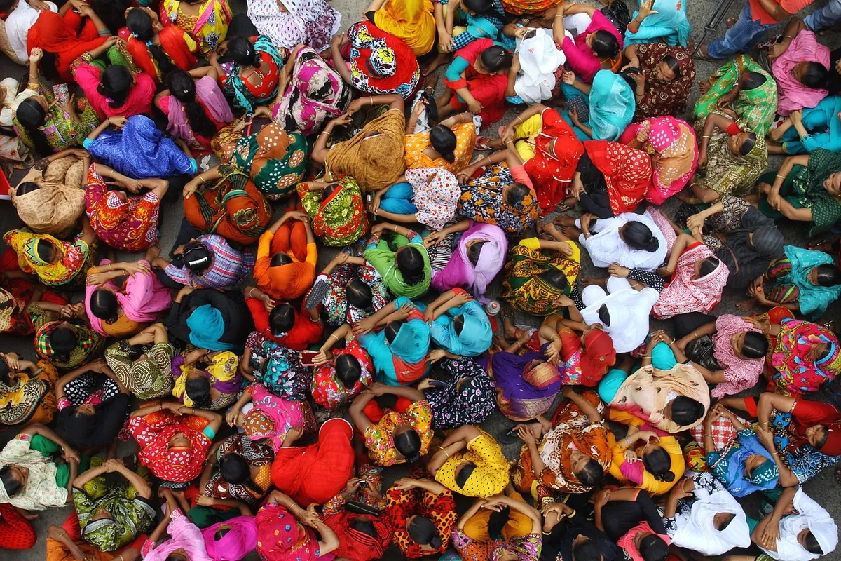 women, crowd, protest, protesters, people, protesting, garments clash, dhaka, bangladesh, women workers, female workers, aerial view, women, women, crowd, crowd