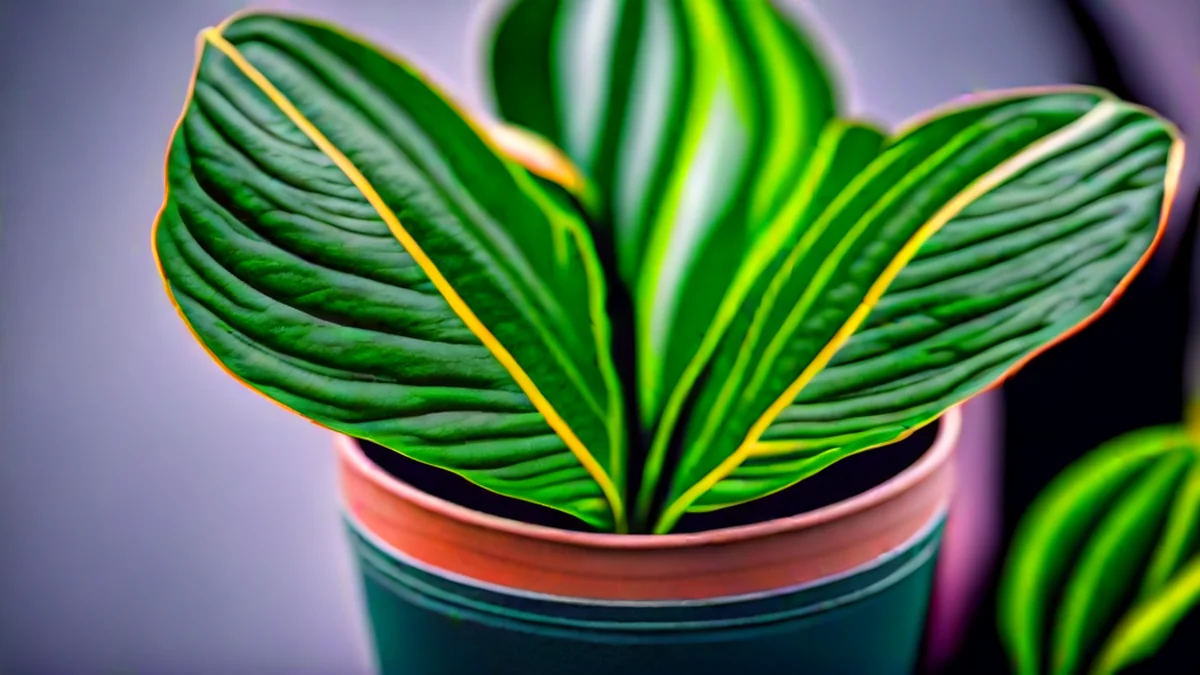 Detalle de las hojas de Calathea: patrones finos y color verde vibrante.