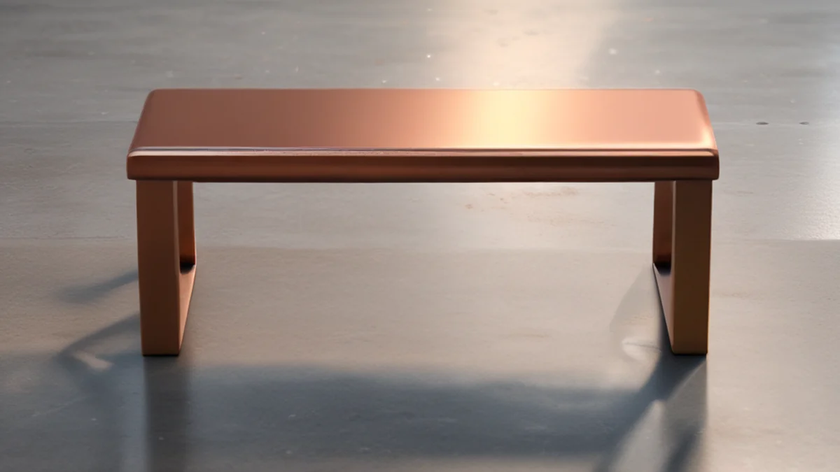 Una banc in rame con superficie texturata e una tonalità naturale di ossidazione.