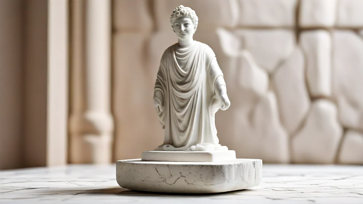 detaillende steentegelstatuette, figuur in klassieke houding, traditieone design en precieze werking.